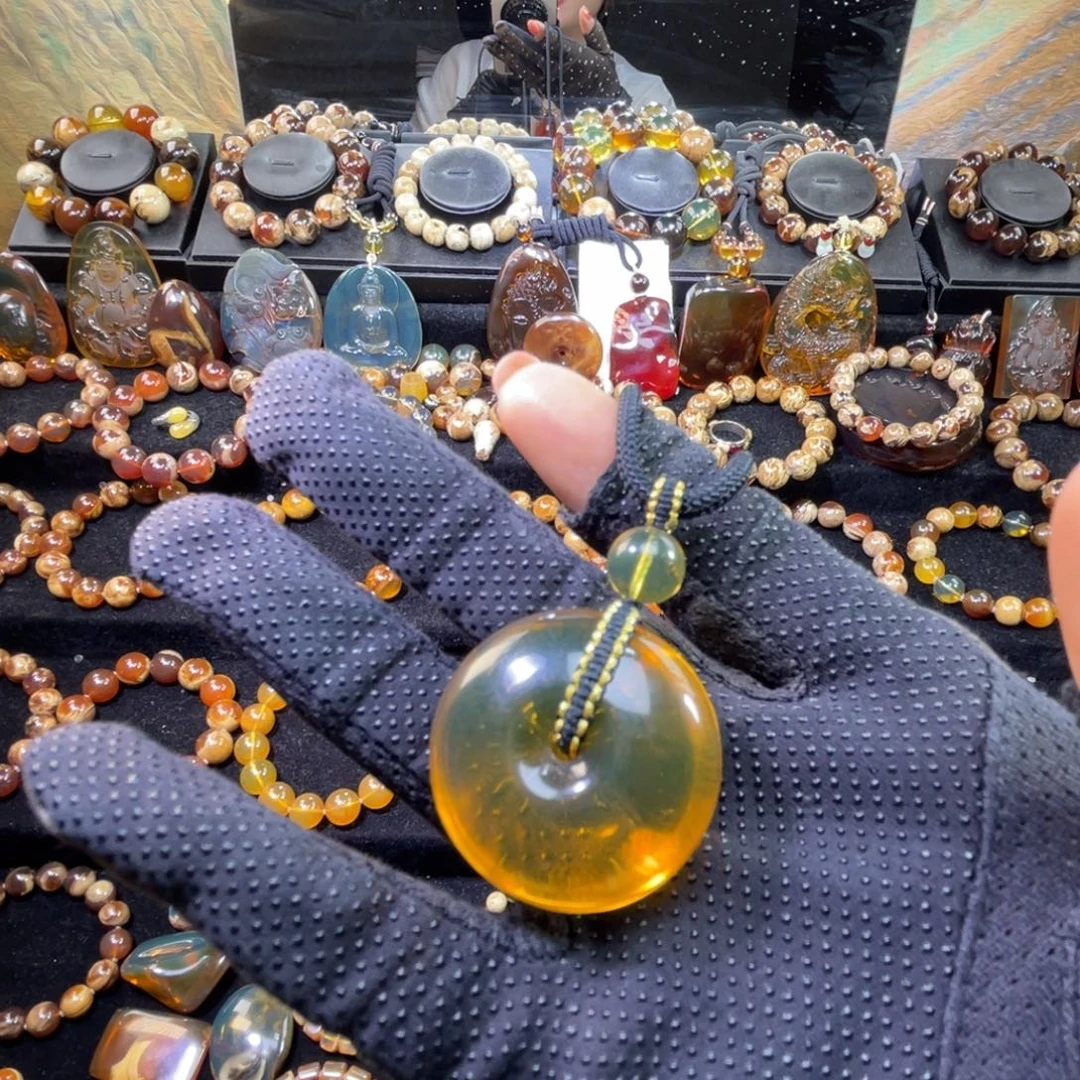琥珀未镶嵌手串蓝珀平安扣