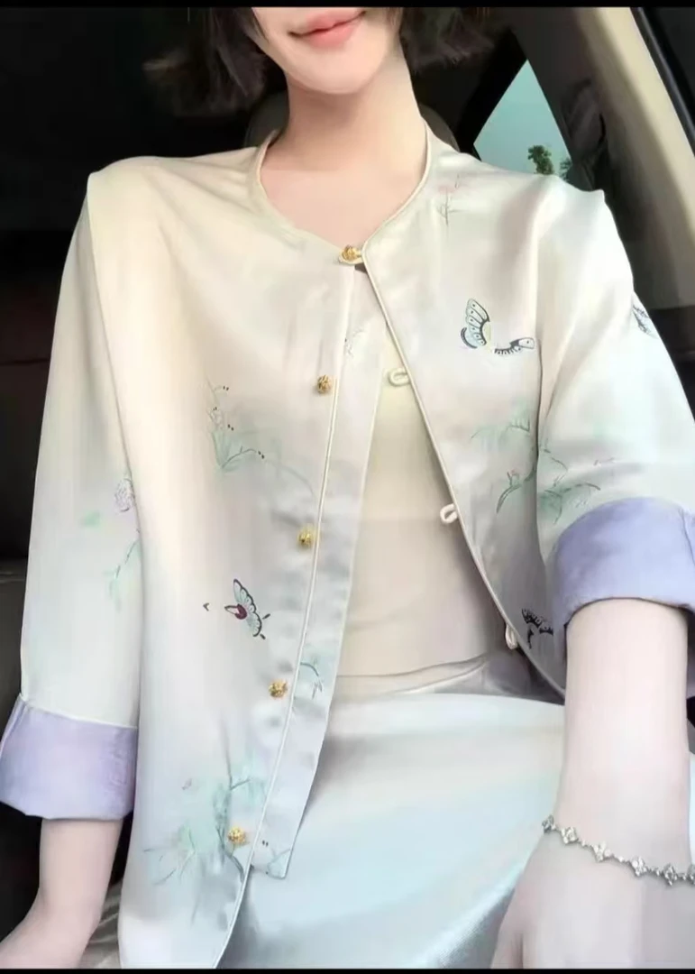 【双面双穿】提花长袖圆领正肩袖秋季短外套气质外套百搭中式休闲