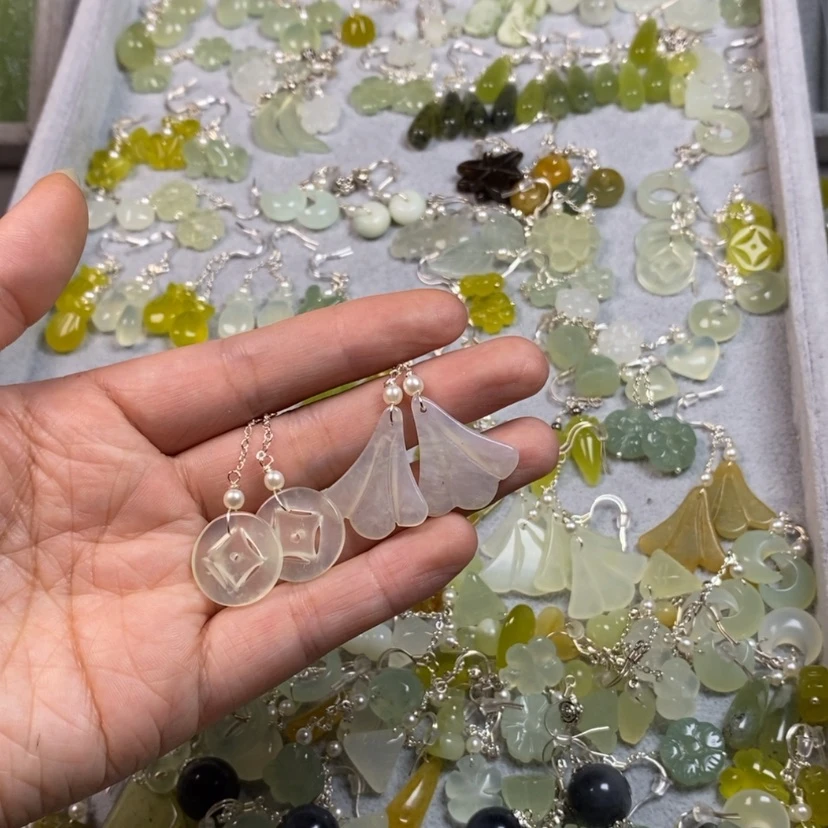 【闪购商品】银S925镶嵌蛇纹石玉挂件耳饰耳环项链佳*