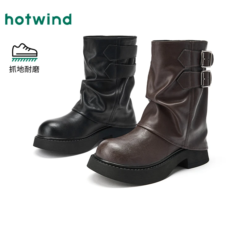 热风短靴马丁靴流光风2025年冬季新款女士时尚休闲靴H82W25413