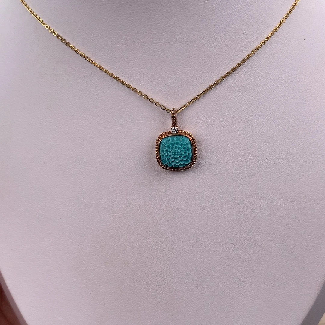 绿松石18K金镶嵌吊坠(赠链)