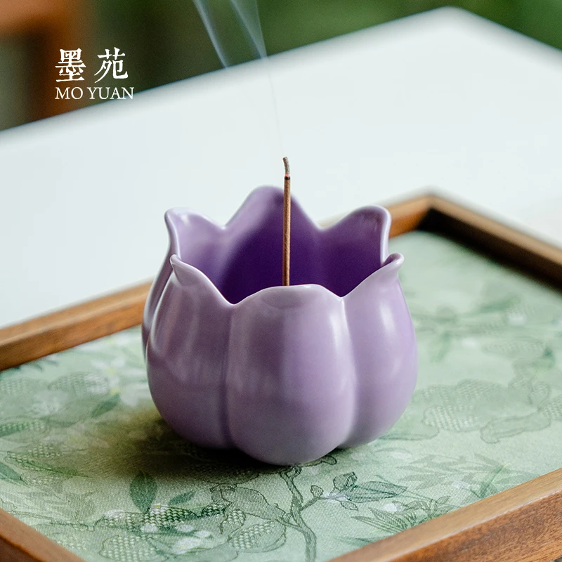 墨苑 暮山紫纯色香插家用精致不落灰小号香薰炉檀香沉香九孔香托