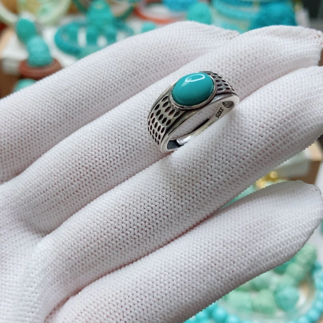 绿松石银S925镶嵌戒指