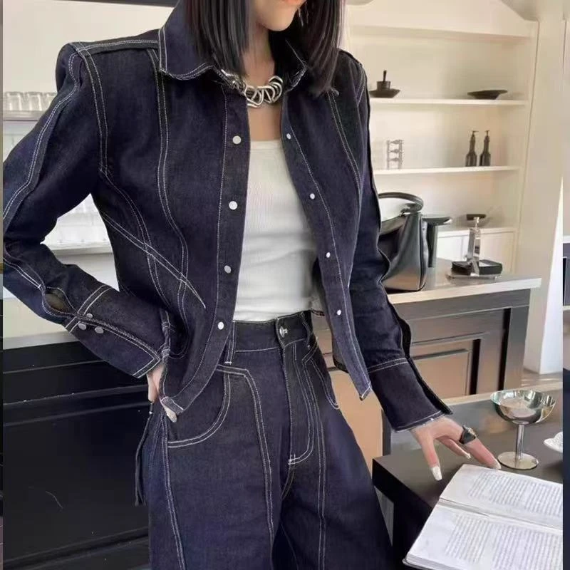 D30149百搭港风复古衬衫酷飒工装牛仔上衣短外套