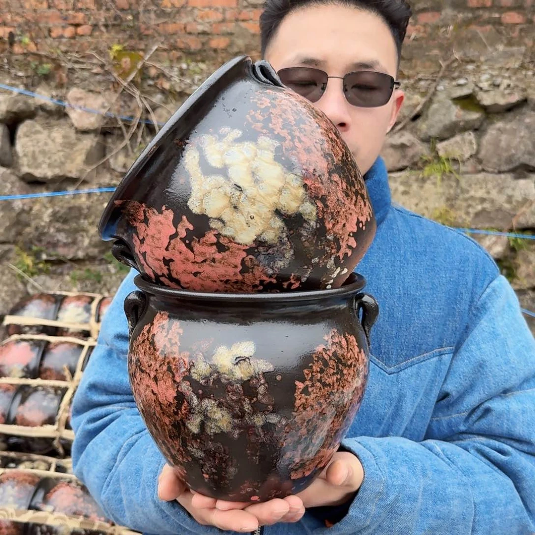 紫砂摆件口20高18（两个胖子姹寂红色