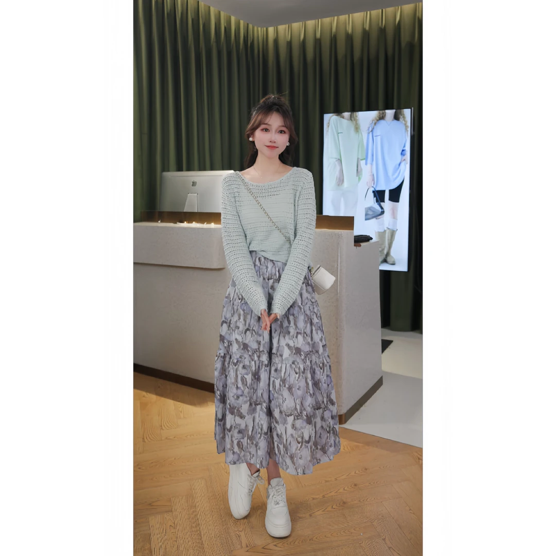 丁香小曲春夏蕾丝针织雪花亲肤慵懒风流行碎花时尚套装裙