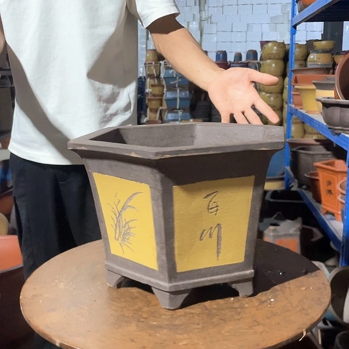 32黄色六方花盆花盆花盆