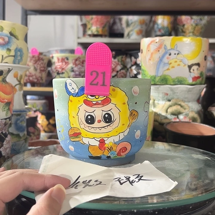 景德镇幸运花盆手绘韩式花盆