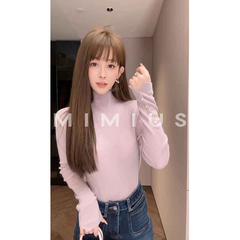 【mimius】P 羊毛半高领纽扣设计修身显瘦针织衫 WG11023