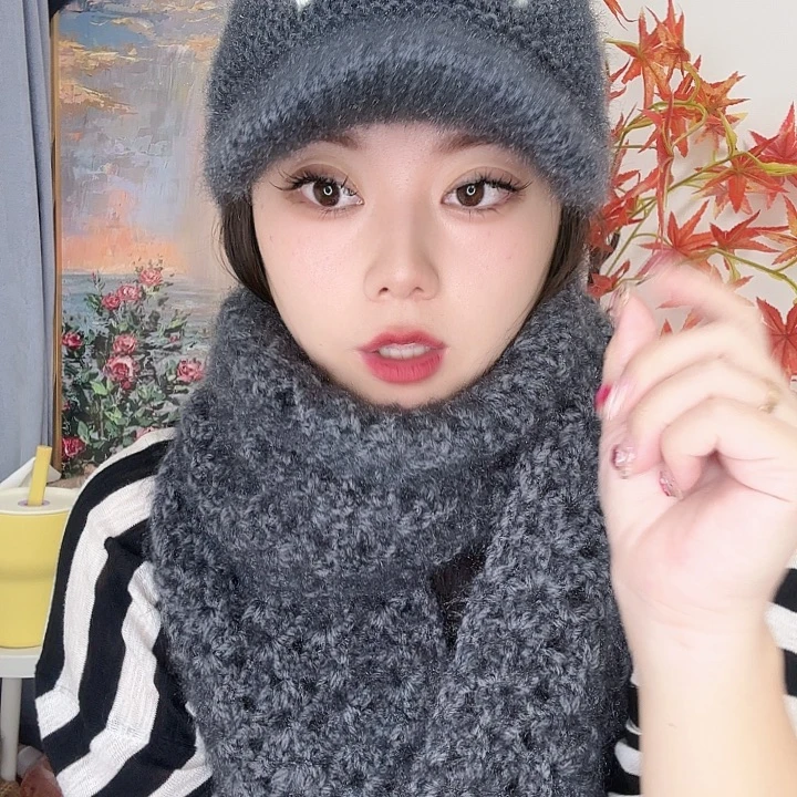 ༄***࿐墨灰配白加墨灰围巾一套