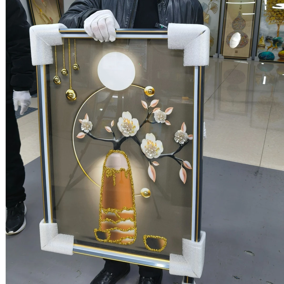 钢化玻璃【麋鹿呈祥】轻奢客厅三联装饰画现代简约新中式沙发背景画