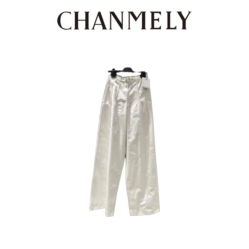 【CHANMITY】24/ss亲肤舒时髦适白色简约百搭高腰显瘦阔腿裤024582