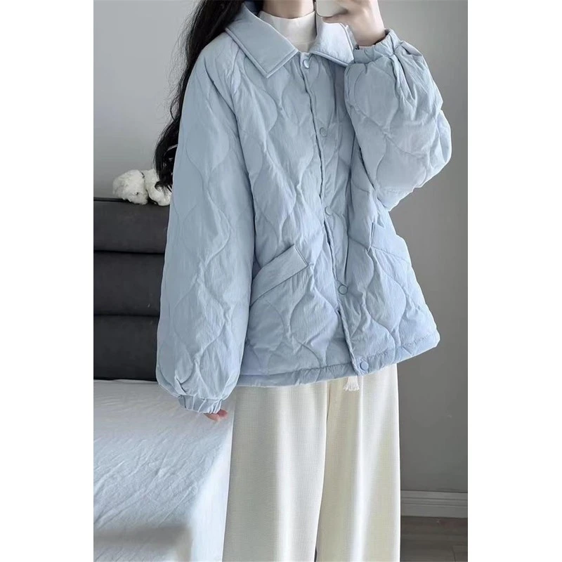 2023年秋冬新款轻薄服女面包服宽松翻领韩版短款棉衣外套潮
