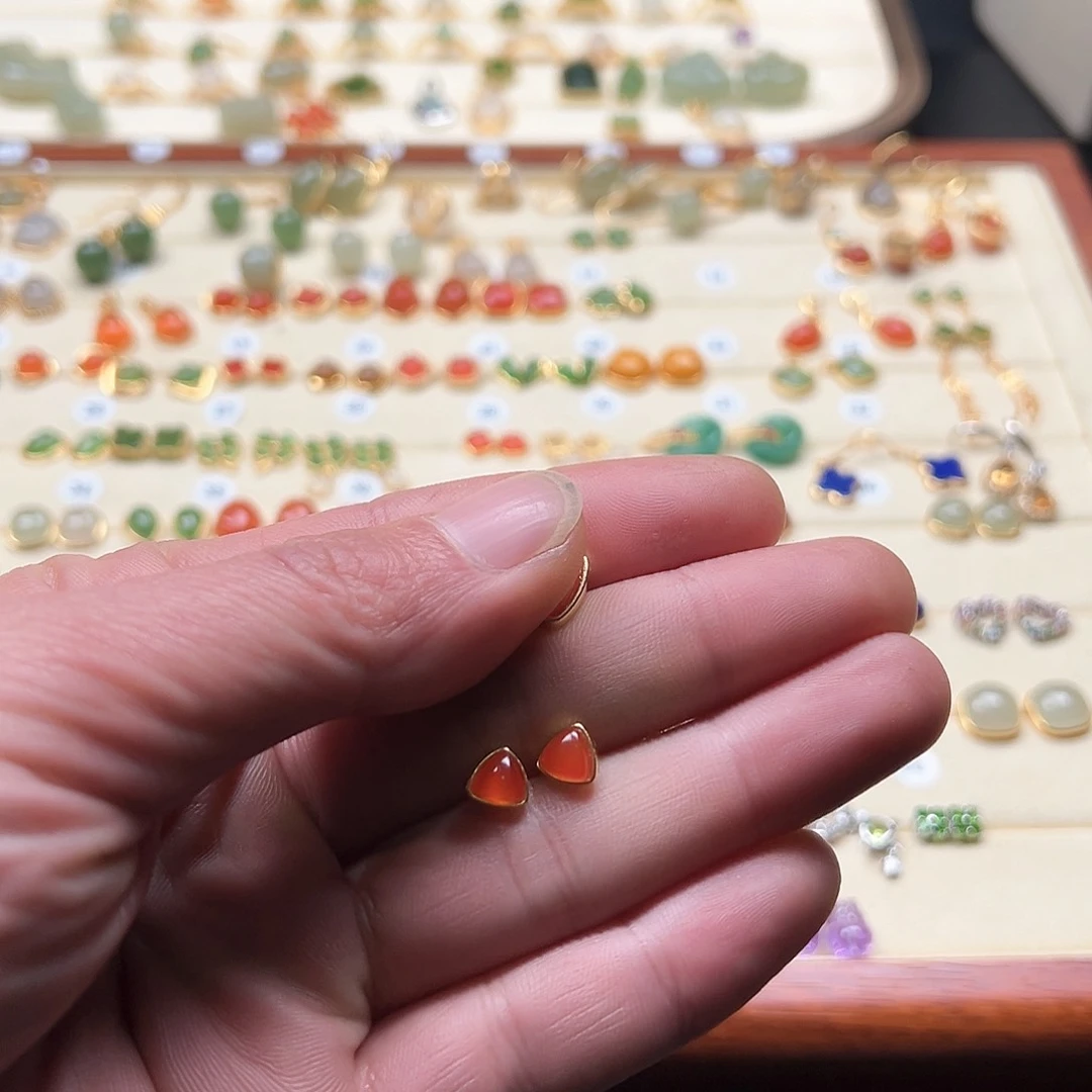 南红玛瑙耳饰银S925镶嵌