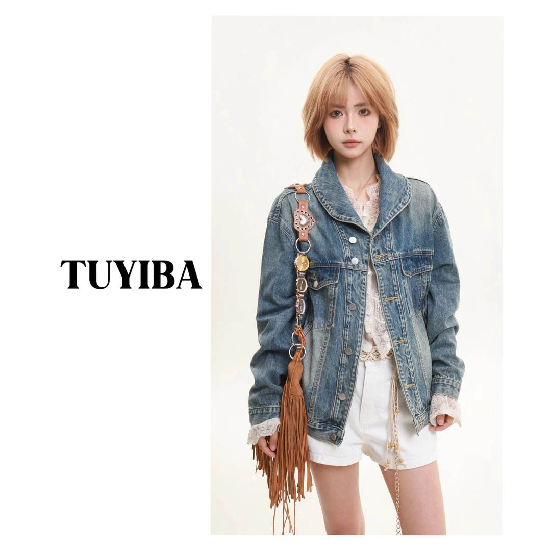 【兔兔】春季新款韩版水洗百搭长袖宽松牛仔外套女休闲上衣2496