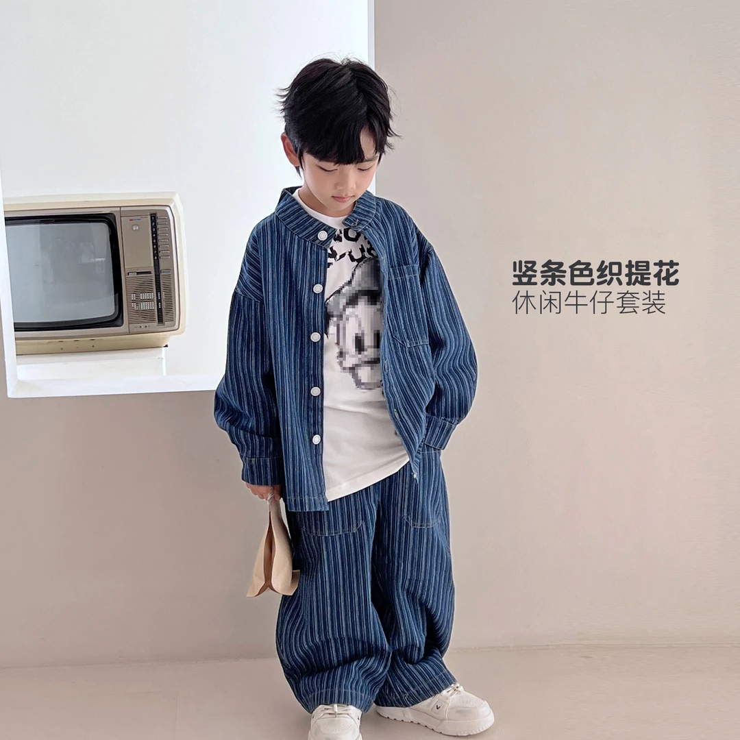 男童牛仔套装春装新款儿童长袖中大童长裤两件套潮衣5098617O7