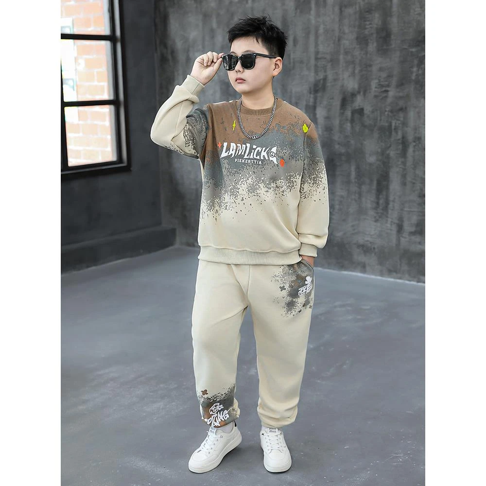 胖男童运动套装加肥加大2025新款春秋装青少年宽松大码卫衣两件套