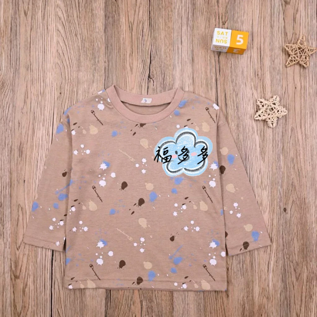 胜利儿童T恤软糯透气上衣休闲印花圆领男童女童时尚满印