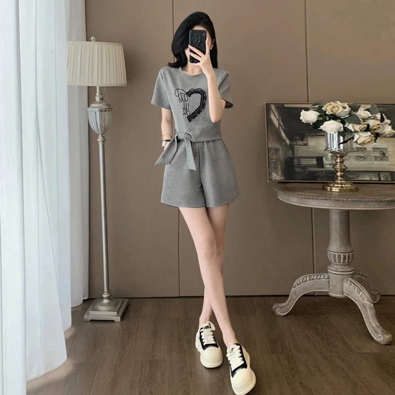 高含棉韩版休闲套装女2025年夏季新款小个子时尚短袖短裤两件套潮
