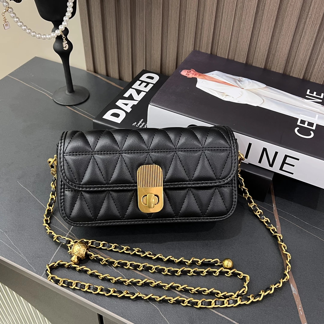 高级感洋气小包女2025新款潮质感菱格小方包网 红爆款链条斜挎包