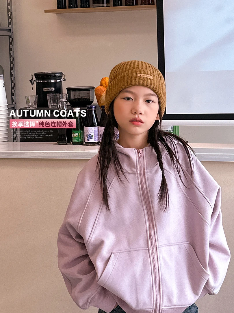 女童外套秋季中大童洋气连帽拼接宽松帽衫上衣WE900