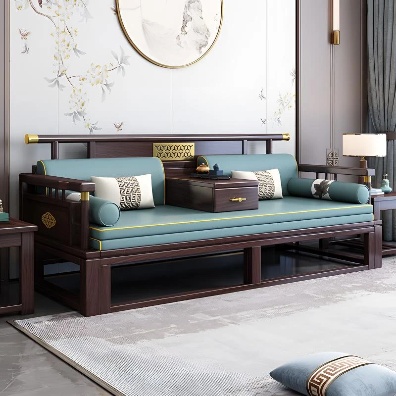 新中式罗汉床禅意客厅伸缩推拉沙发床榻乌金木一整套