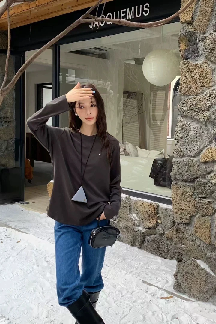 常规长袖纯色T恤高领圆领百搭加绒