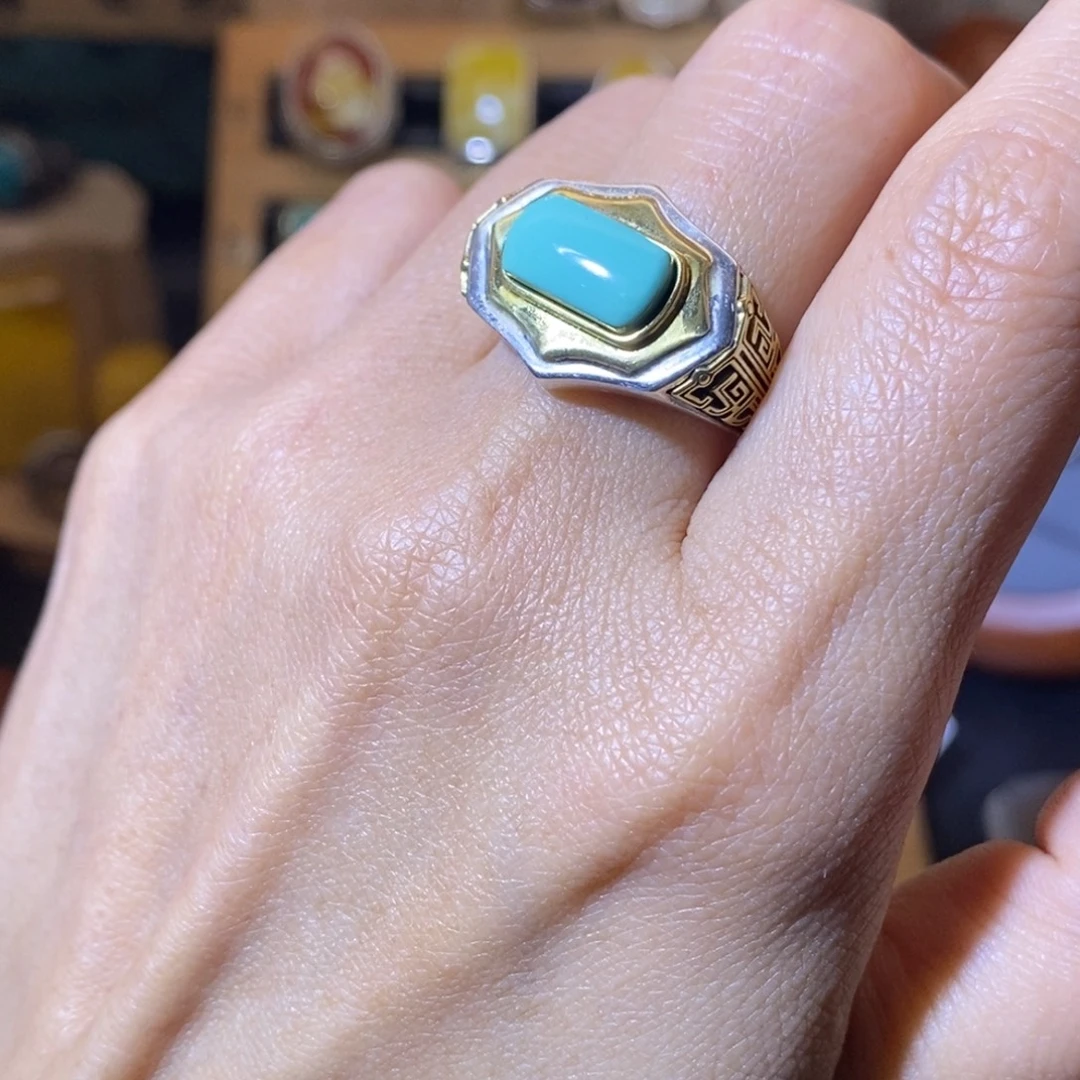 繁***花绿松石银S925镶嵌戒指