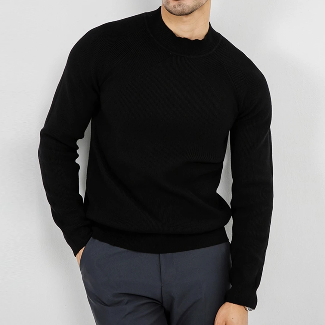 秋冬季半高领黑色保暖修身毛衣男士商务时尚圆领休闲针织打底衫男