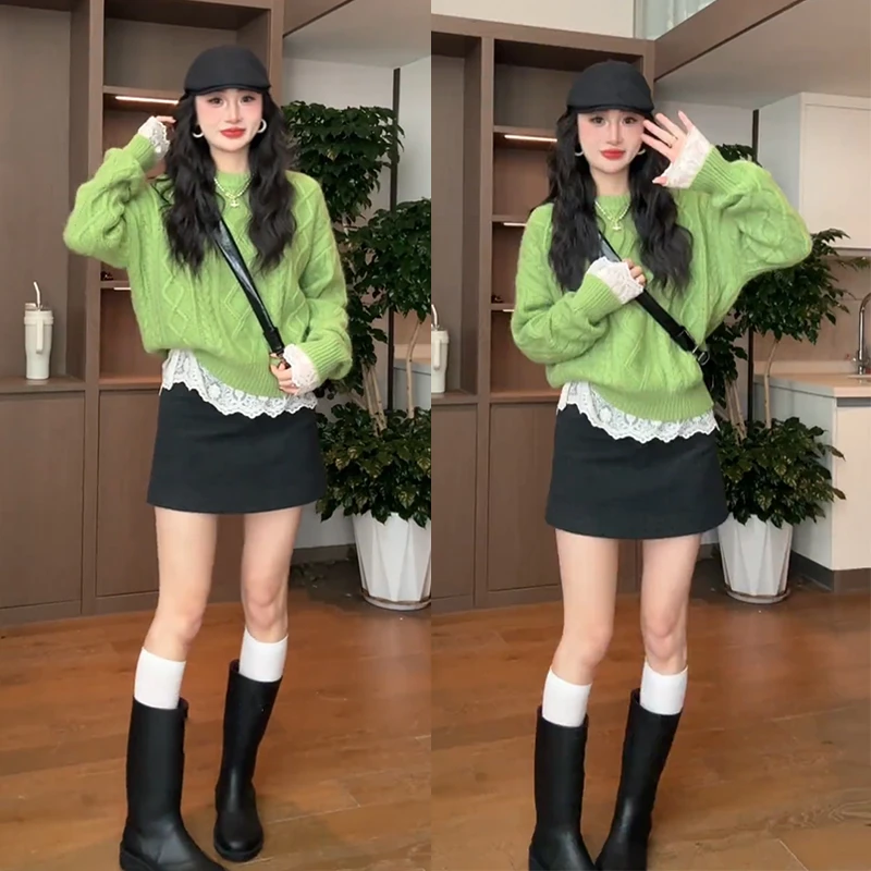 今年流行漂亮套装女2026新款气质慵懒风显瘦打底衫毛衣短裙三件套