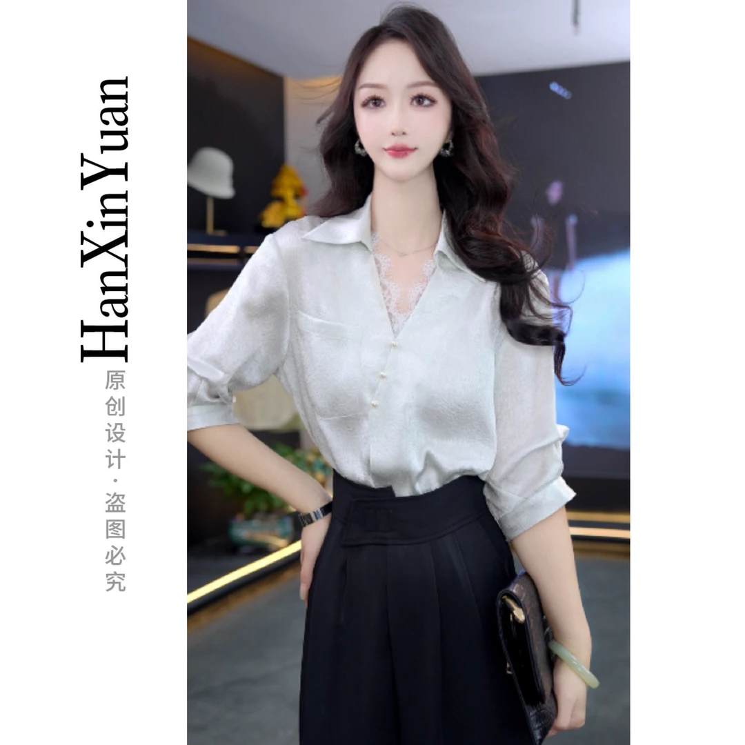XG1818-夏新款简约优雅宽松袋衬衫显瘦遮肉款洋气南油高定穿搭