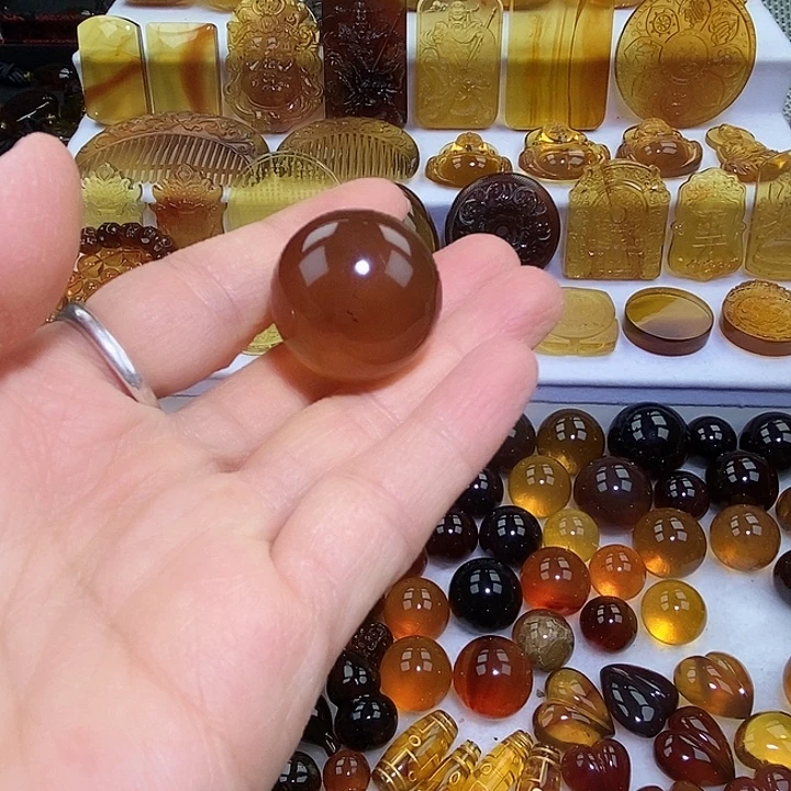 琥珀未镶嵌吊坠(不含链)天然缅甸琥珀棕红珠子