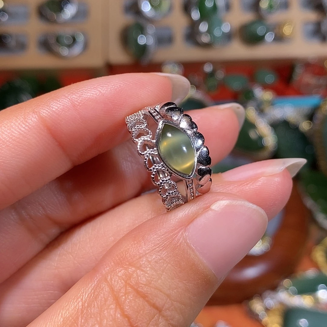 和田玉（碧玉）银S925镶嵌戒指