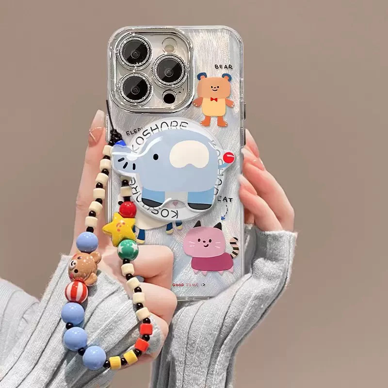 卡通动物磁吸支架链条适用苹果13羽纱手机壳14PRO图拉斯手机壳