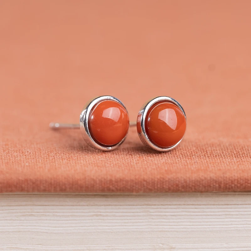 XIANYUAN/仙源南红5mm简约气质百搭耳钉