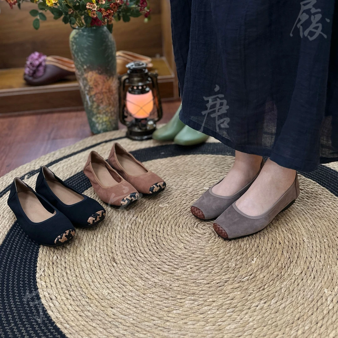 广州真皮女士复古单鞋春夏季休闲舒适百搭软底浅口妈妈鞋YA160-3