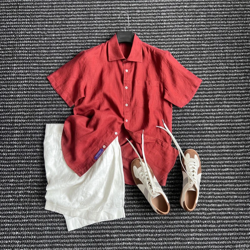 CssuGent那不勒斯皇后 高定 设计美学 老钱亚麻短袖衬衫男优雅潮