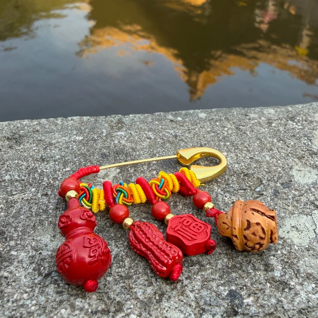 含辰砂工艺品普陀山新款【吉祥如意】朱砂葫芦别针