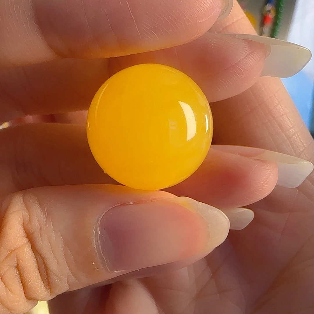 蜜蜡未镶嵌裸石焦皮料鸡油黄18.9mm浓蜡圆珠