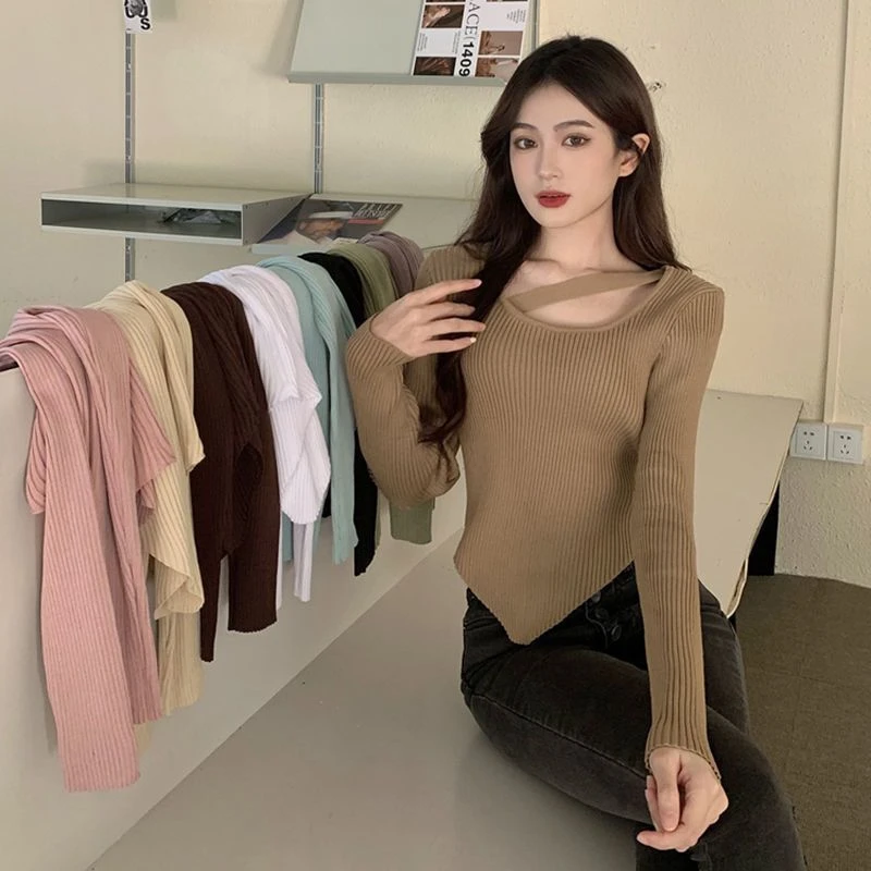 秋冬2025新年设计感别致不规则内搭针织打底小衫长袖女上衣潮时尚