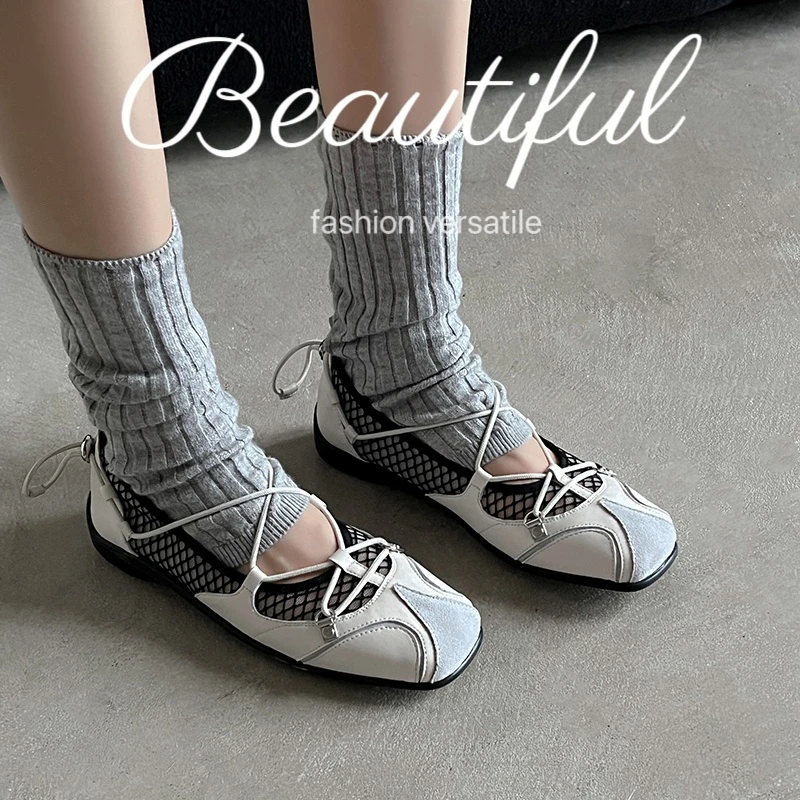 机能方头拼色朋克芭蕾舞鞋女2025新款平底运动玛丽珍单鞋