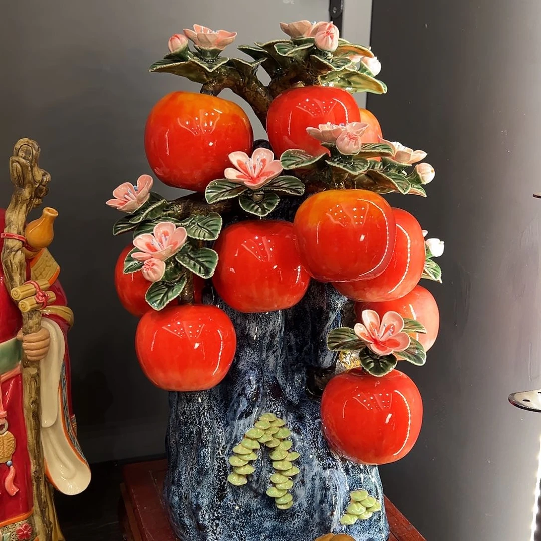 石榴树+苹果树石湾陶艺纯手工制作