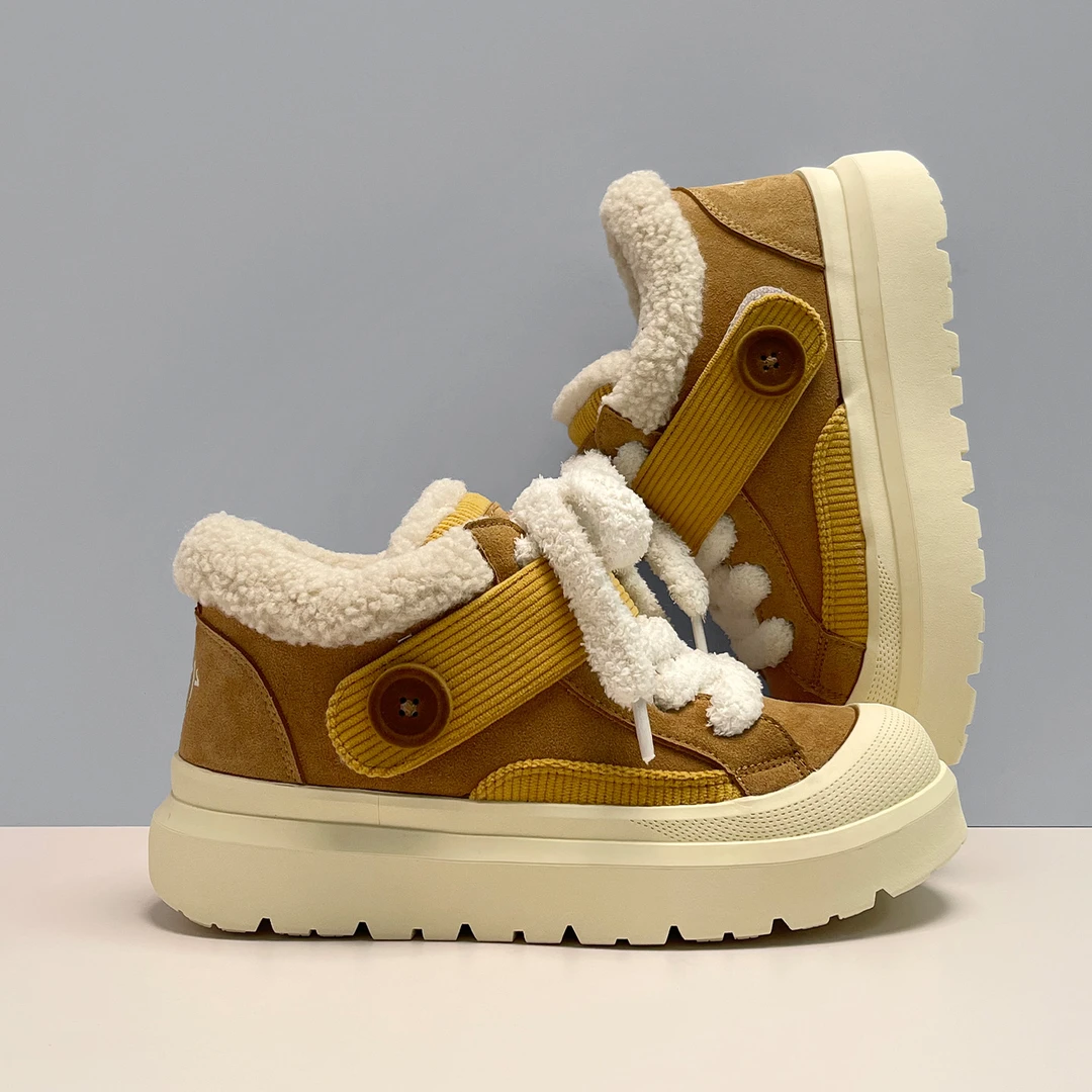 原创设计2025新款雪地靴男女款冬季厚底国潮短靴加绒保暖棉鞋男