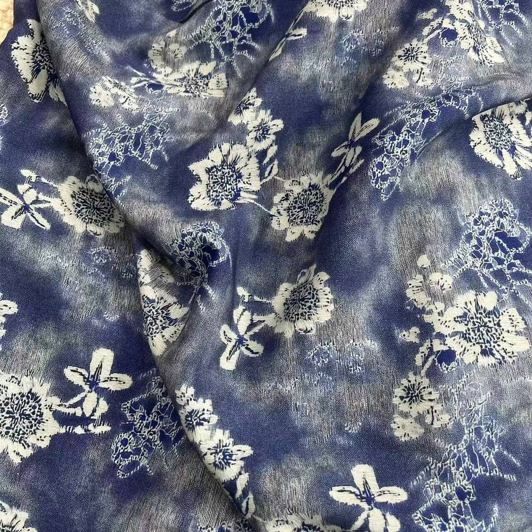 【绒兰】袋鼠国订单! 棉绸布料莱赛尔升级款 74号深蓝白花卉
