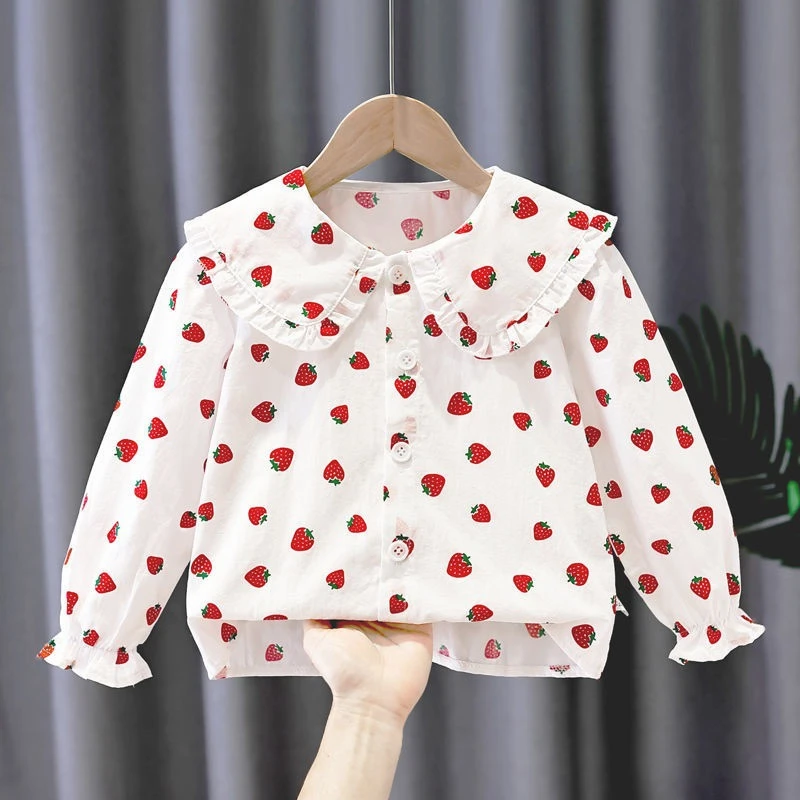 女童衬衫2025春装女宝宝时髦长袖娃娃领衬衣春秋洋气韩版上衣童装