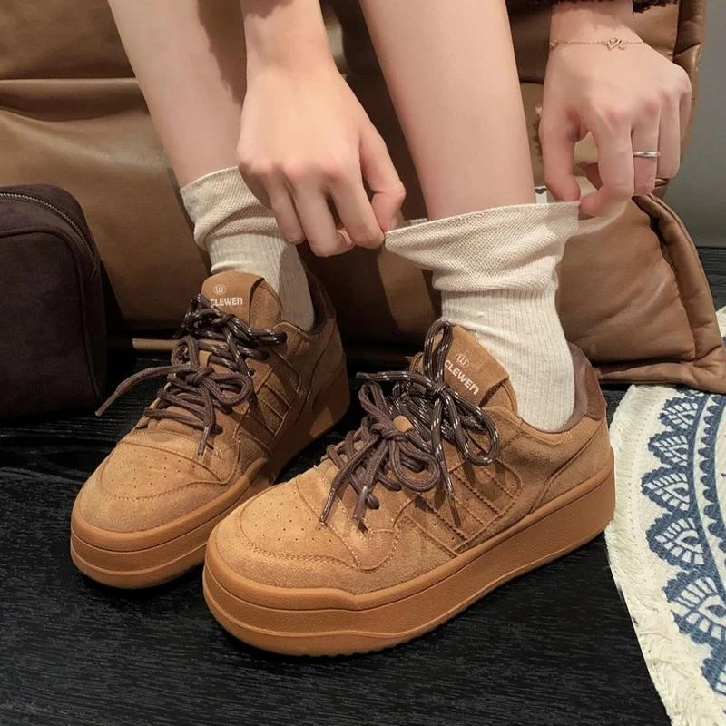 复古加绒保暖德训鞋女2025年秋冬新款真皮百搭厚底运动休闲小白鞋