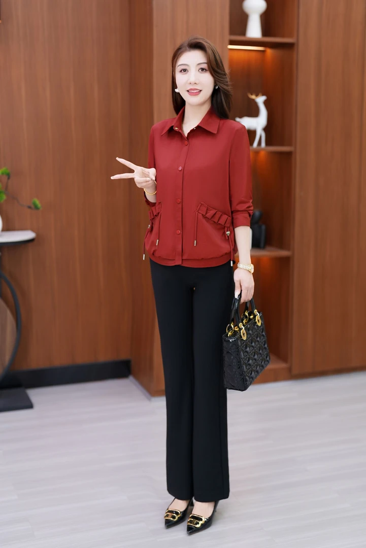 2025春季新款短款外套休闲百搭宽松时尚洋气上衣中年妈妈装8807