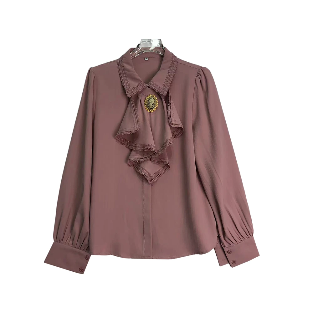 E2327  时尚小众领结洋气polo领粉色上衣