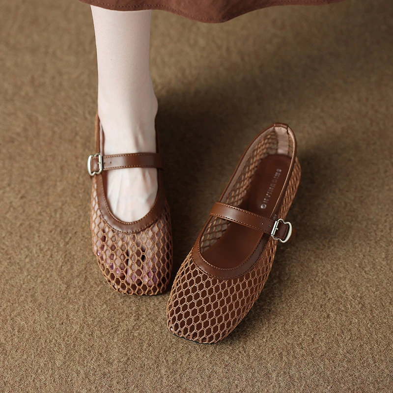 巨好看爆款透气网纱外穿平底凉单鞋女款夏季2025绝美小跟镂空凉鞋