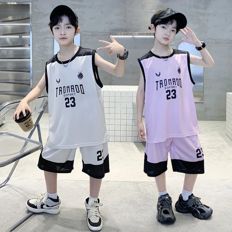 男童运动套装夏季透气速干23号篮球服儿童夏装无袖衣服大男孩球服